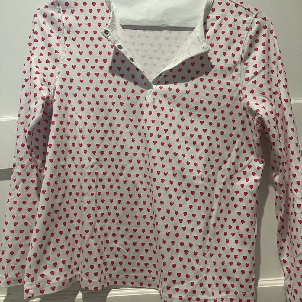 Roller Rabbit White Long Sleeve Shirt with pink Heart Pattern - size small